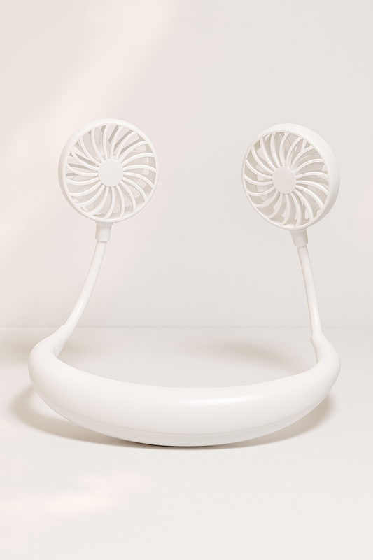 Mini Hand Free Portable Neckband Fan with Light, USB Rechargeable Lazy Neck Hanging Fan for Headphone Design Portable Hanging Neck Fan for Women Rechargeable Neck Fan Band (White)