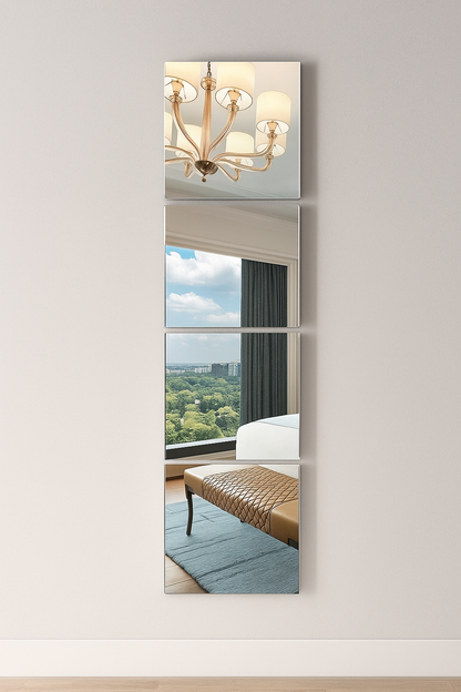 4 Big Square Silver 3D Acrylic Mirror Wall Sticker