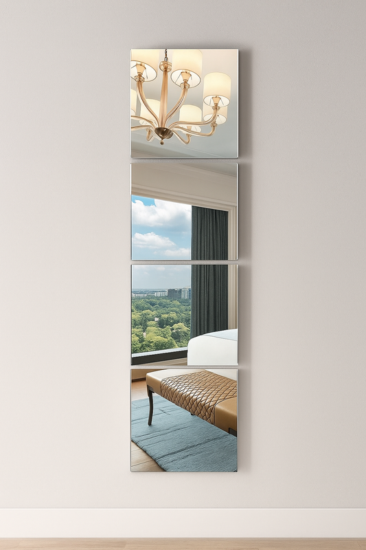 4 Big Square Silver 3D Acrylic Mirror Wall Sticker